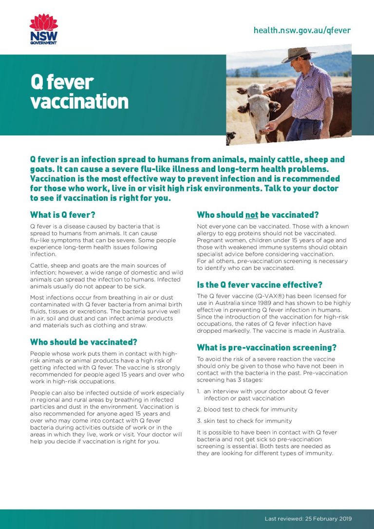 Q Fever Vaccination Information Greenmeadows Medical Centre Port